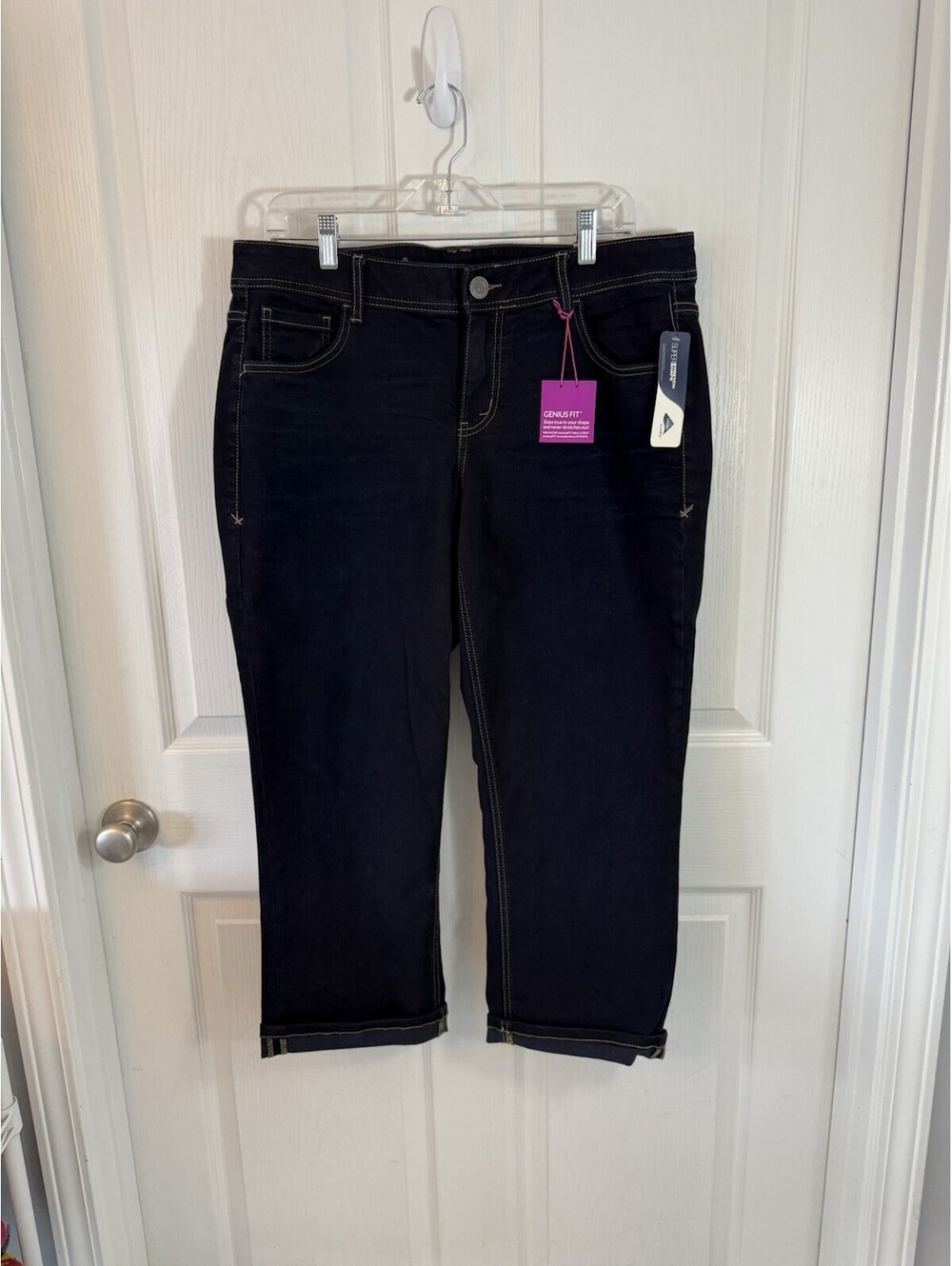 Lane Bryant Crop Genius Fit Jeans Woman’s Size 16 Dark Blue Denim Stretch ~ NEW